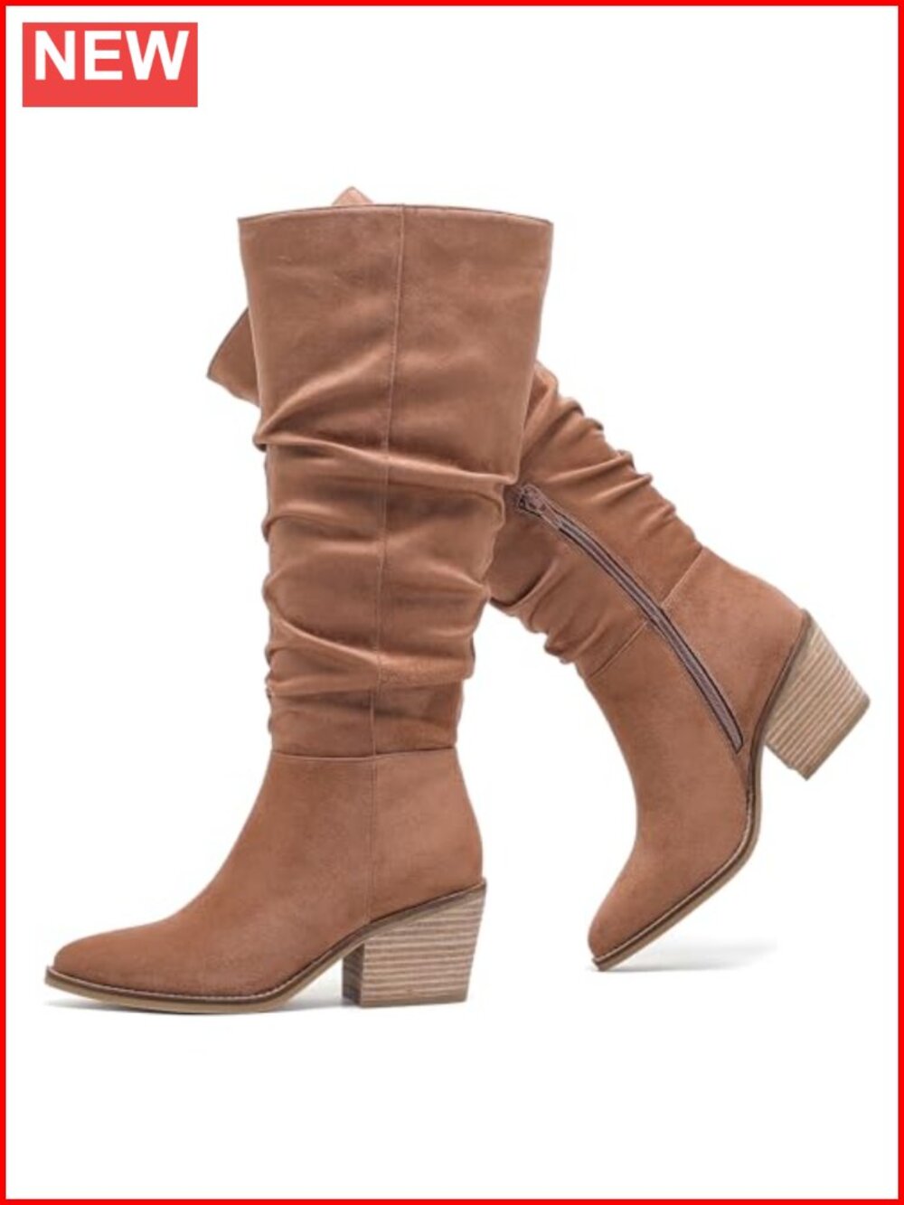 Ruiee Women's Knee High Slouchy Heeled Pointed Toe Boots